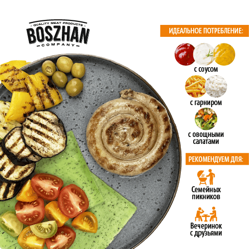 Колбаски гриль-улитка для жарки куриные, Boszhan в/у 0.2, шт