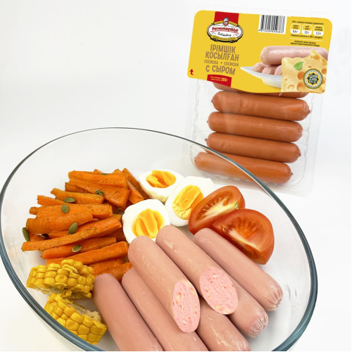 Сосиски с сыром т.м. Первомайские Деликатесы, вареные, газ, 0,35 кг, шт