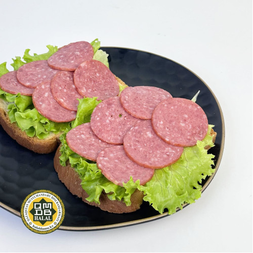 Сервелат Говяжий т.м. Первомайские Деликатесы, вар-коп, нарезка в/у, 0,1кг, шт