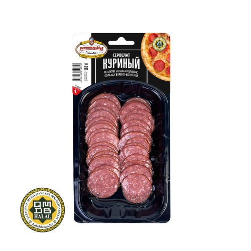 Сервелат Куриный т.м. Первомайские Деликатесы, вар-коп, нарезка в/у, 0,1кг, шт