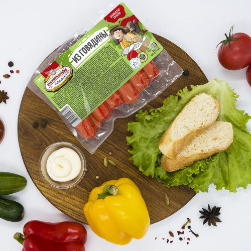 Сосиски из Говядины Первомайские Деликатесы, вареные, газ, 0,46кг, шт